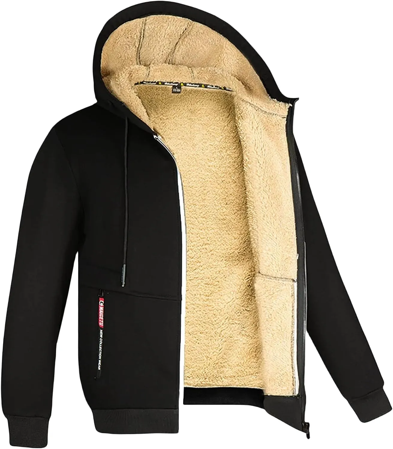 Mens Fleece Jacket Sherpa Fleece Lined Hoodies Full Zip Wool Warm Thick Coats Athletic Sweatshirt Overwear with Hood
