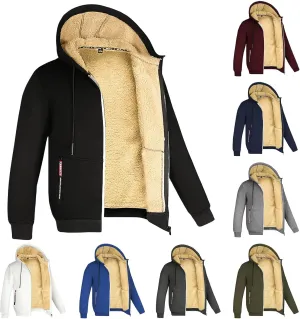 Mens Fleece Jacket Sherpa Fleece Lined Hoodies Full Zip Wool Warm Thick Coats Athletic Sweatshirt Overwear with Hood