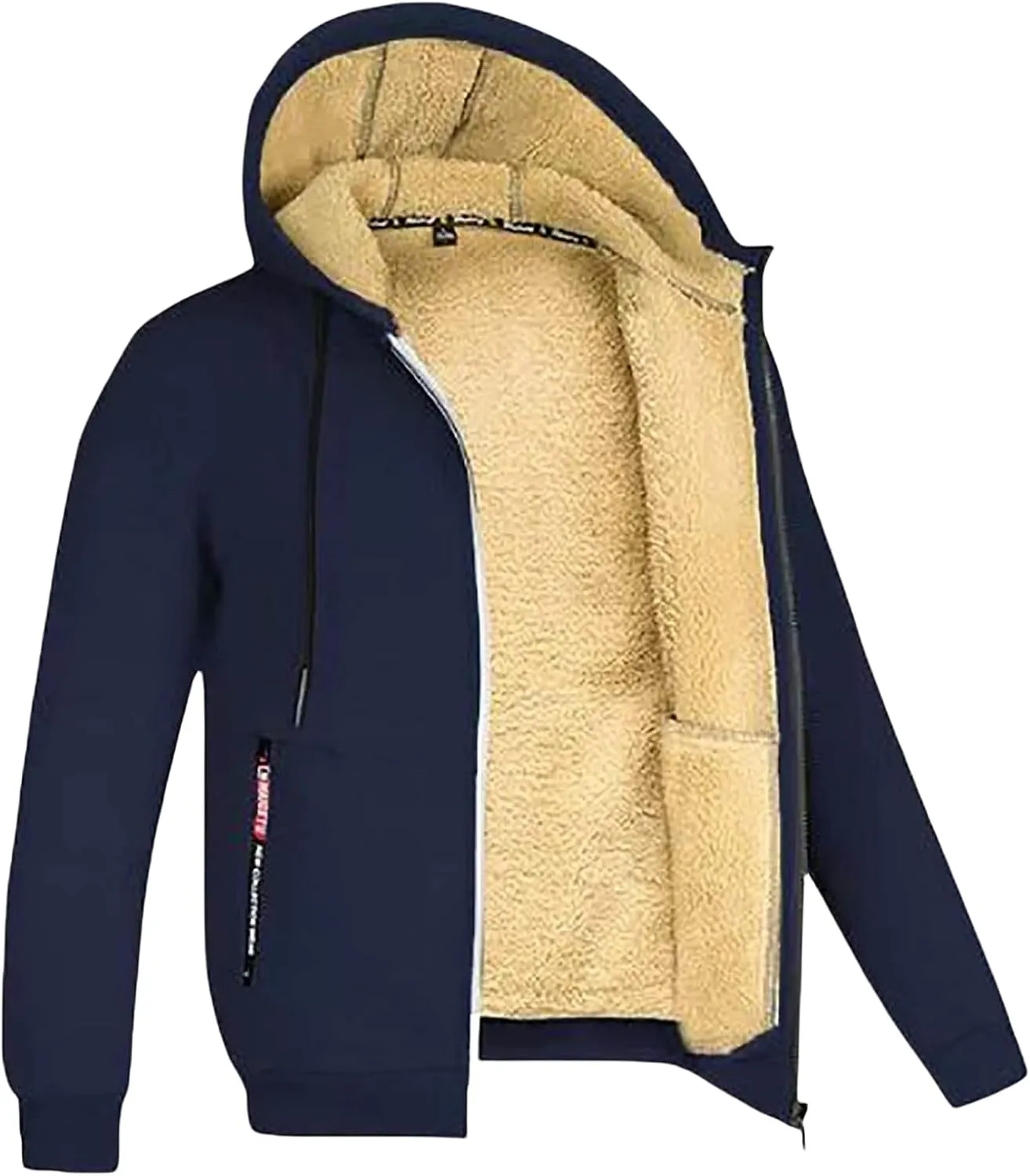 Mens Fleece Jacket Sherpa Fleece Lined Hoodies Full Zip Wool Warm Thick Coats Athletic Sweatshirt Overwear with Hood