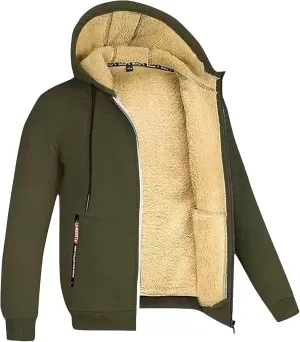 Mens Fleece Jacket Sherpa Fleece Lined Hoodies Full Zip Wool Warm Thick Coats Athletic Sweatshirt Overwear with Hood