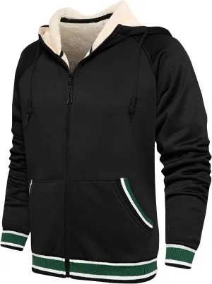 Men's Fleece Lined Hoodies Jackets Casual Long Sleeve Full Zipper Hooded Coats Color Block Warm Jacket Outfits