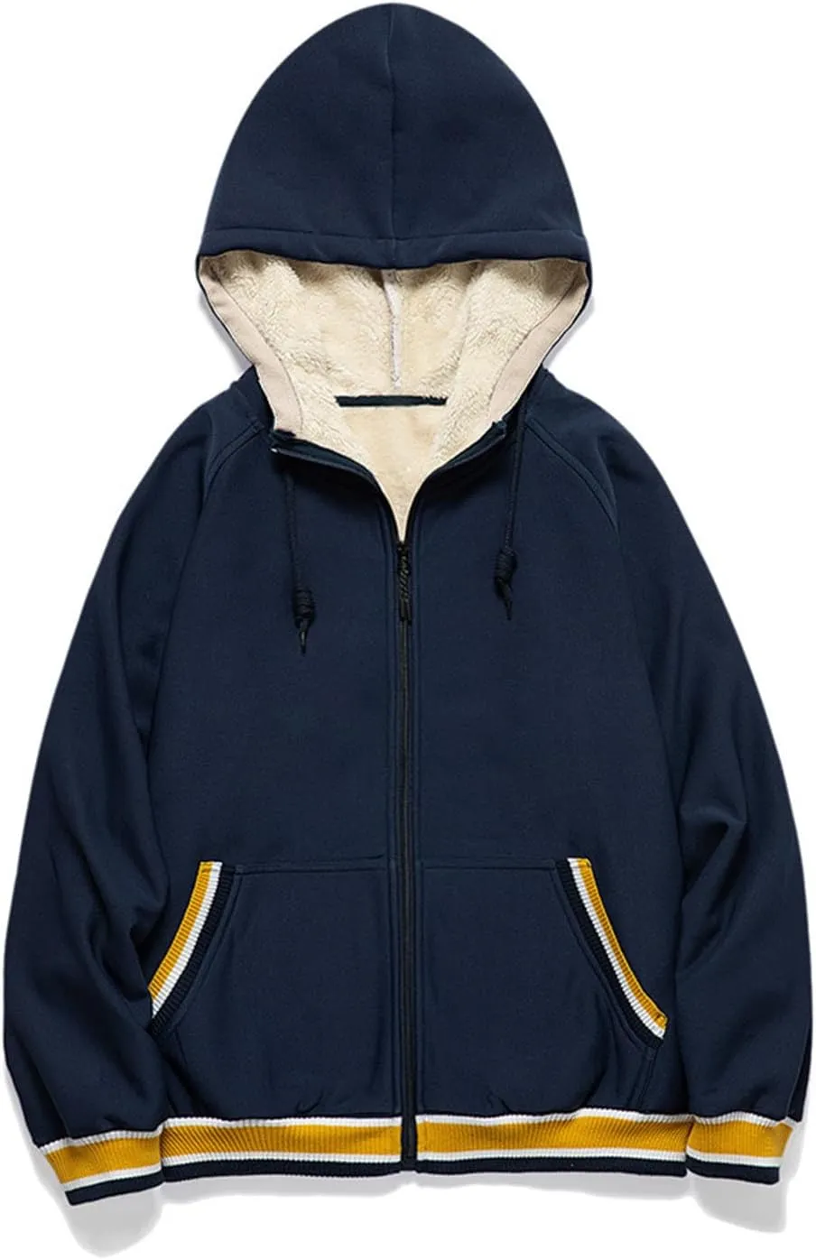Men's Fleece Lined Hoodies Jackets Casual Long Sleeve Full Zipper Hooded Coats Color Block Warm Jacket Outfits