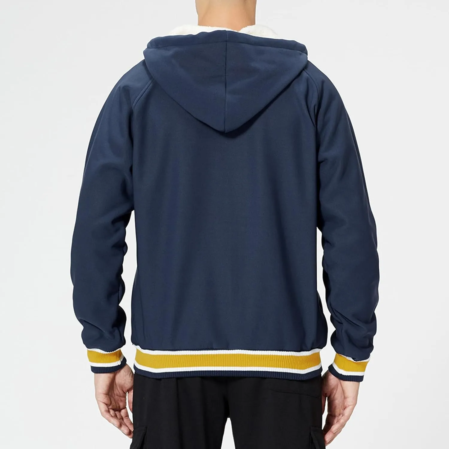 Men's Fleece Lined Hoodies Jackets Casual Long Sleeve Full Zipper Hooded Coats Color Block Warm Jacket Outfits
