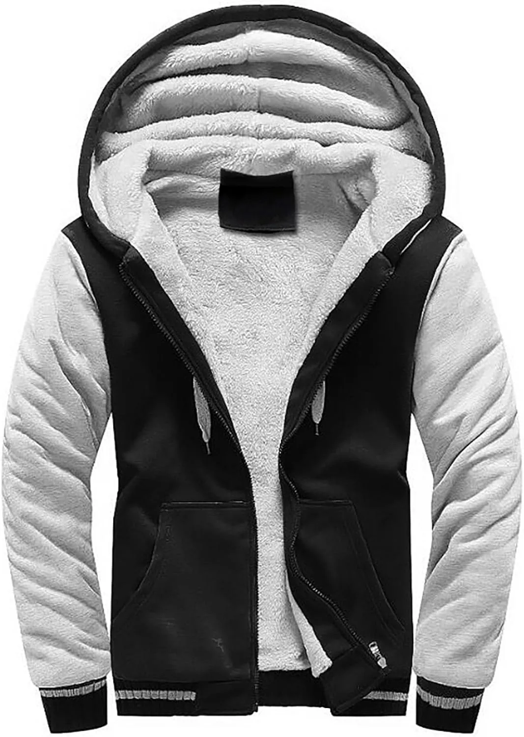 Mens Fleece Lined Hoodies Zip Up Winter Heavyweight Hooded Sweatshirt Jackets Thicken Warm Parka Jackets Outwear Black