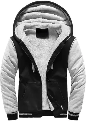Mens Fleece Lined Hoodies Zip Up Winter Heavyweight Hooded Sweatshirt Jackets Thicken Warm Parka Jackets Outwear Black