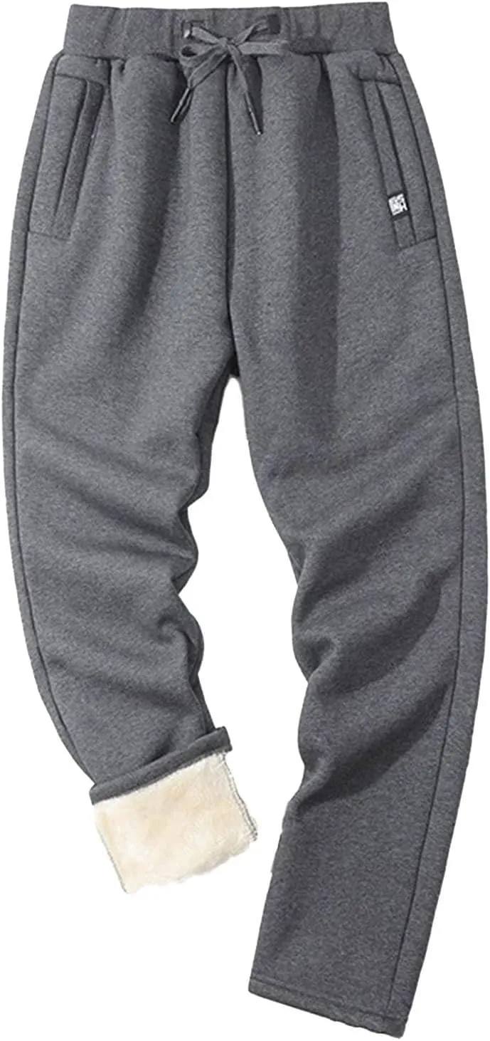 Men's Fleece Lined Pants Running Joggers Winter Athletic Workout Warm Sherpa Sweatpants for Active Gym Track Jogging
