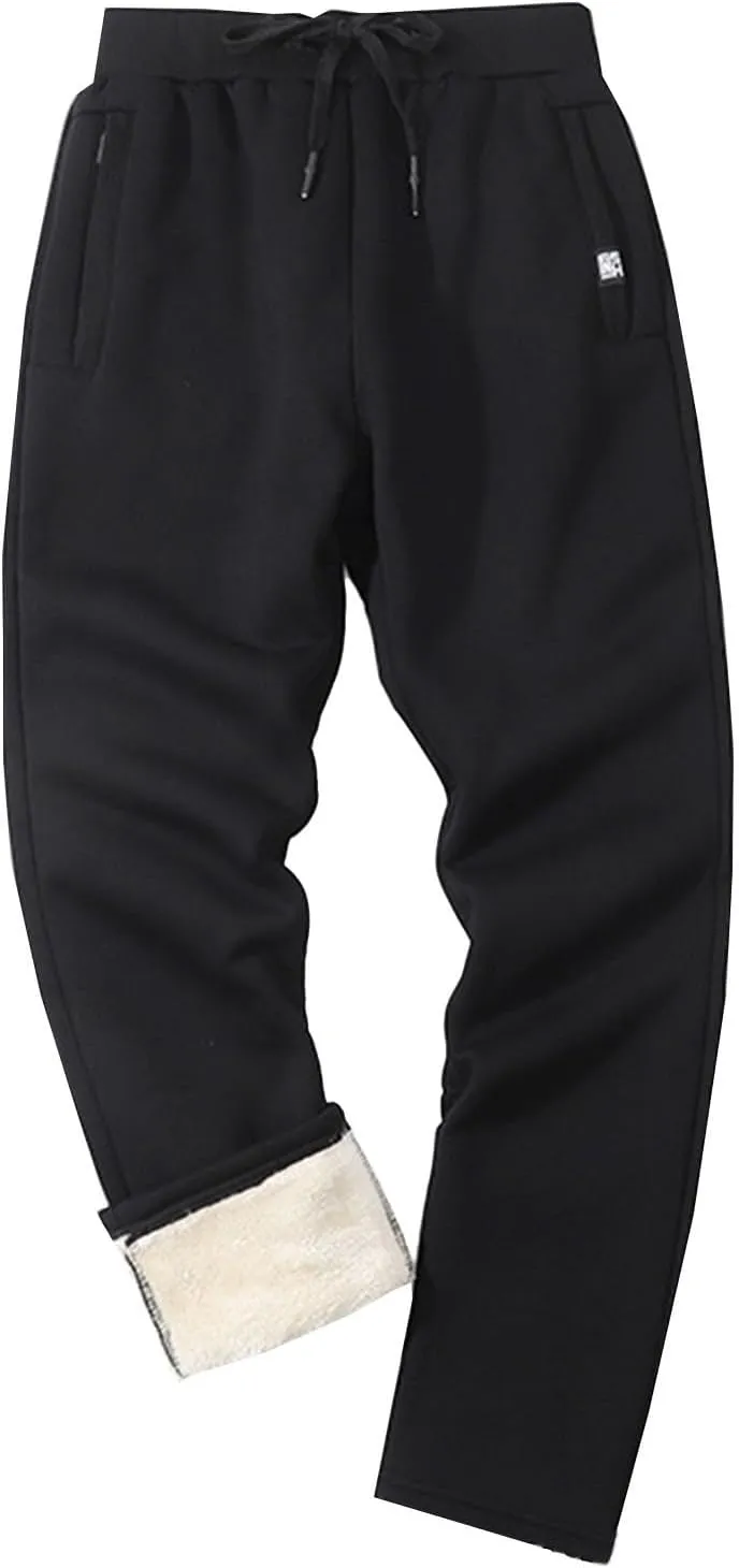 Men's Fleece Lined Pants Running Joggers Winter Athletic Workout Warm Sherpa Sweatpants for Active Gym Track Jogging