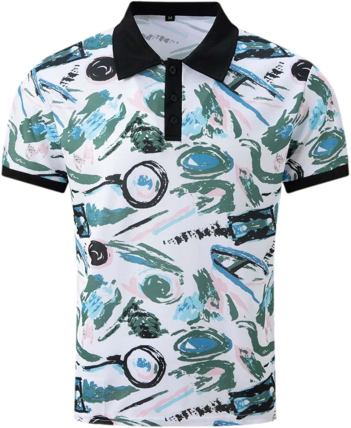 Men's Funny Printed Polo Shirts Moisture Wicking Performance Tops Workout Striped Shirt Color Block Fashion Golf Tee