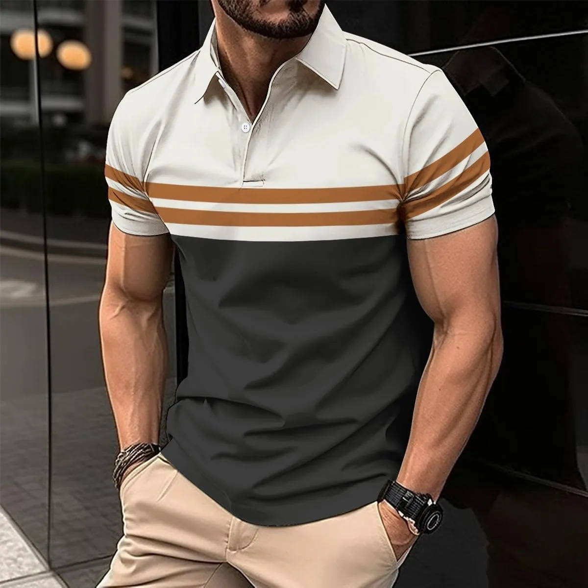 Men's Funny Printed Polo Shirts Moisture Wicking Performance Tops Workout Striped Shirt Color Block Fashion Golf Tee