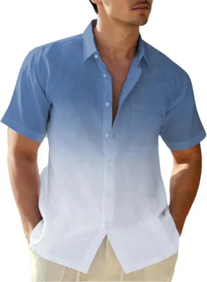 Men's Gradient Shirts Oversize Casual Short Sleeve Button Down Shirts UPF50  UV Protection Quick Dry Summer Beach T Shirts