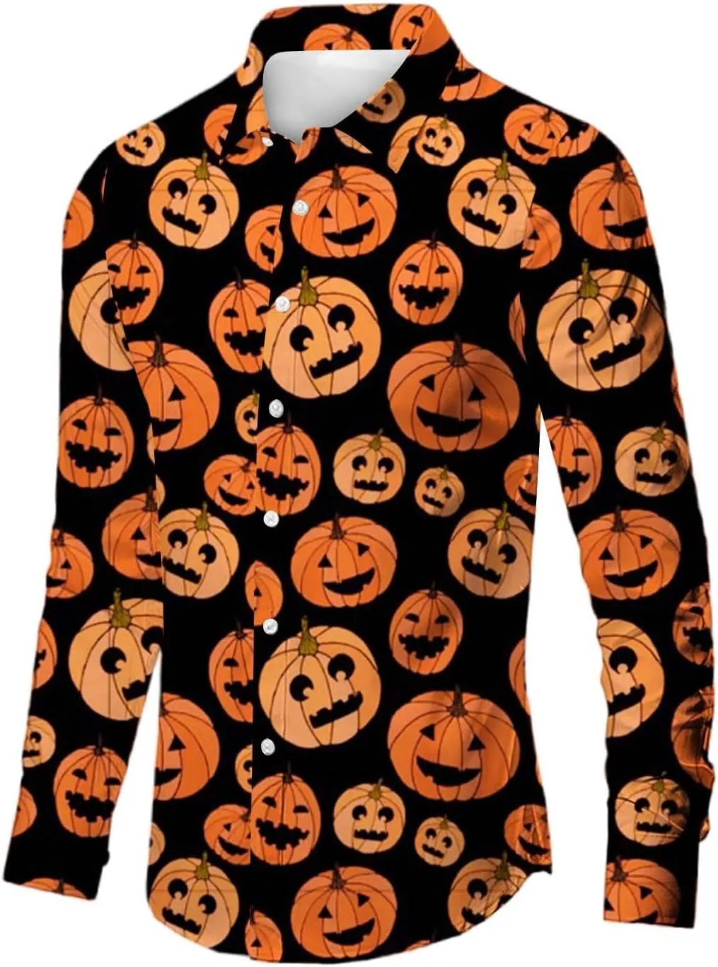 Mens Halloween Christmas Shirts Novetly Pumpkin Printed Long Sleeve Button Down Shirt Party Aloha Beach Hippie Tees