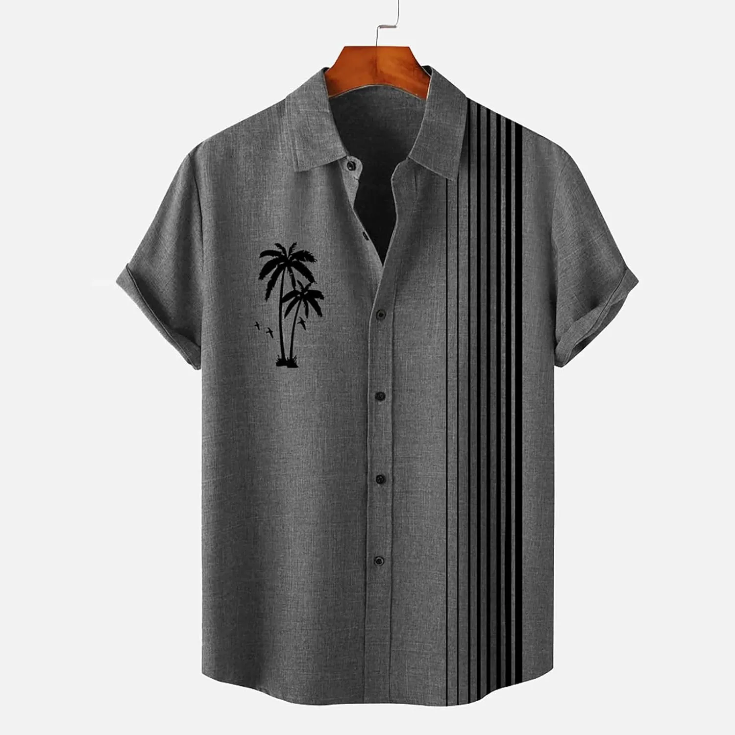Men's Hawaiian Shirt Vintage Casual Coconut Printed Bowling Shirt Short Sleeve Button Down Summer Beach Shirts