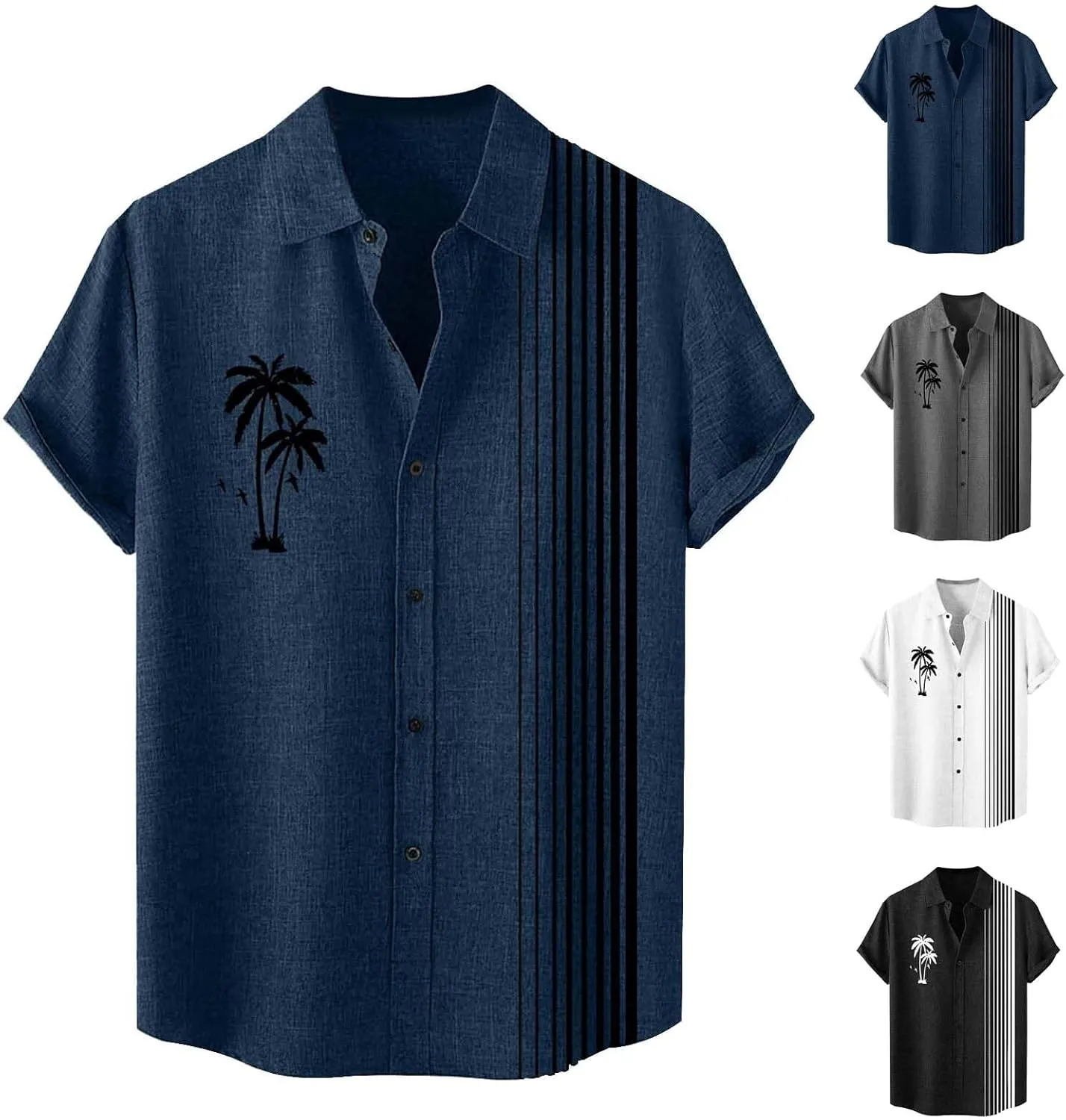Men's Hawaiian Shirt Vintage Casual Coconut Printed Bowling Shirt Short Sleeve Button Down Summer Beach Shirts