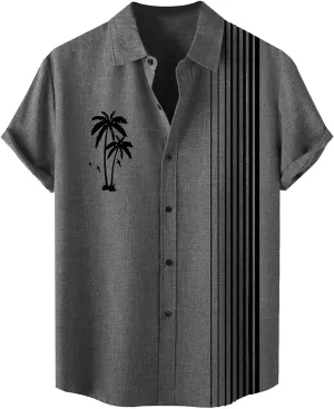 Men's Hawaiian Shirt Vintage Casual Coconut Printed Bowling Shirt Short Sleeve Button Down Summer Beach Shirts