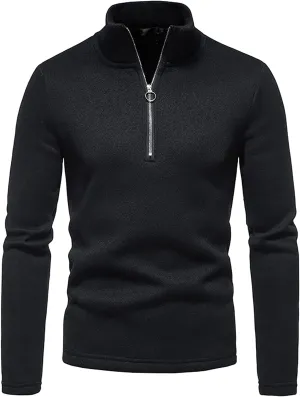 Men's Knitted Sweaters 1/4 Zip Cotton Sweater Pullover Polo Sweaters Stand Collar Fall Winter Warm Sweatshirts