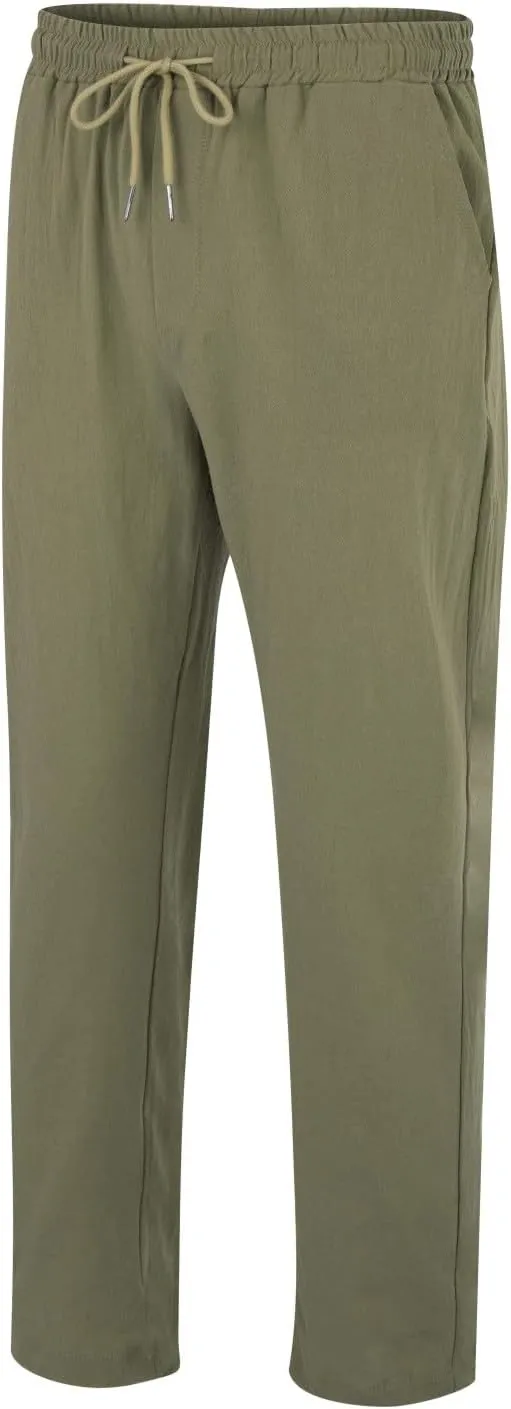 Mens Linen Jogger Pants Casual Pants Elastic Waist Drawstring Trousers Yoga Beach Summer Athletic Pants Track Joggers