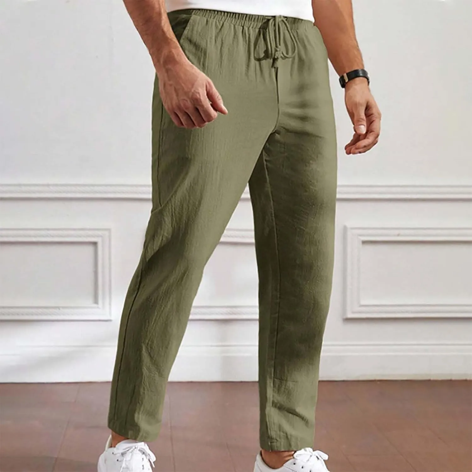 Mens Linen Jogger Pants Casual Pants Elastic Waist Drawstring Trousers Yoga Beach Summer Athletic Pants Track Joggers