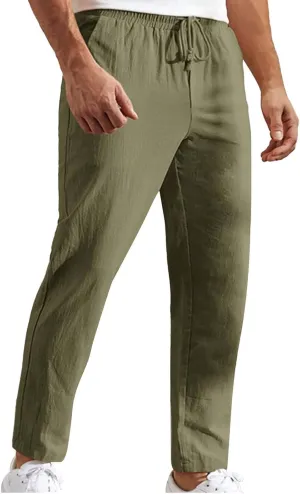 Mens Linen Jogger Pants Casual Pants Elastic Waist Drawstring Trousers Yoga Beach Summer Athletic Pants Track Joggers