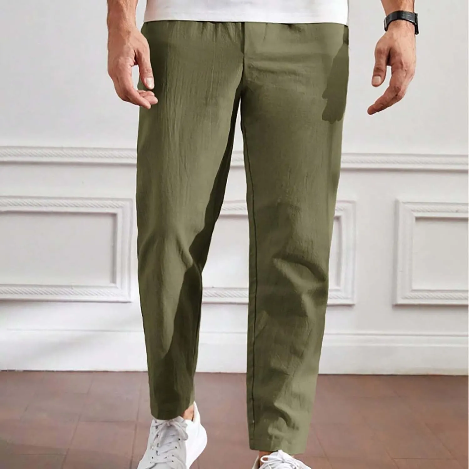 Mens Linen Jogger Pants Casual Pants Elastic Waist Drawstring Trousers Yoga Beach Summer Athletic Pants Track Joggers