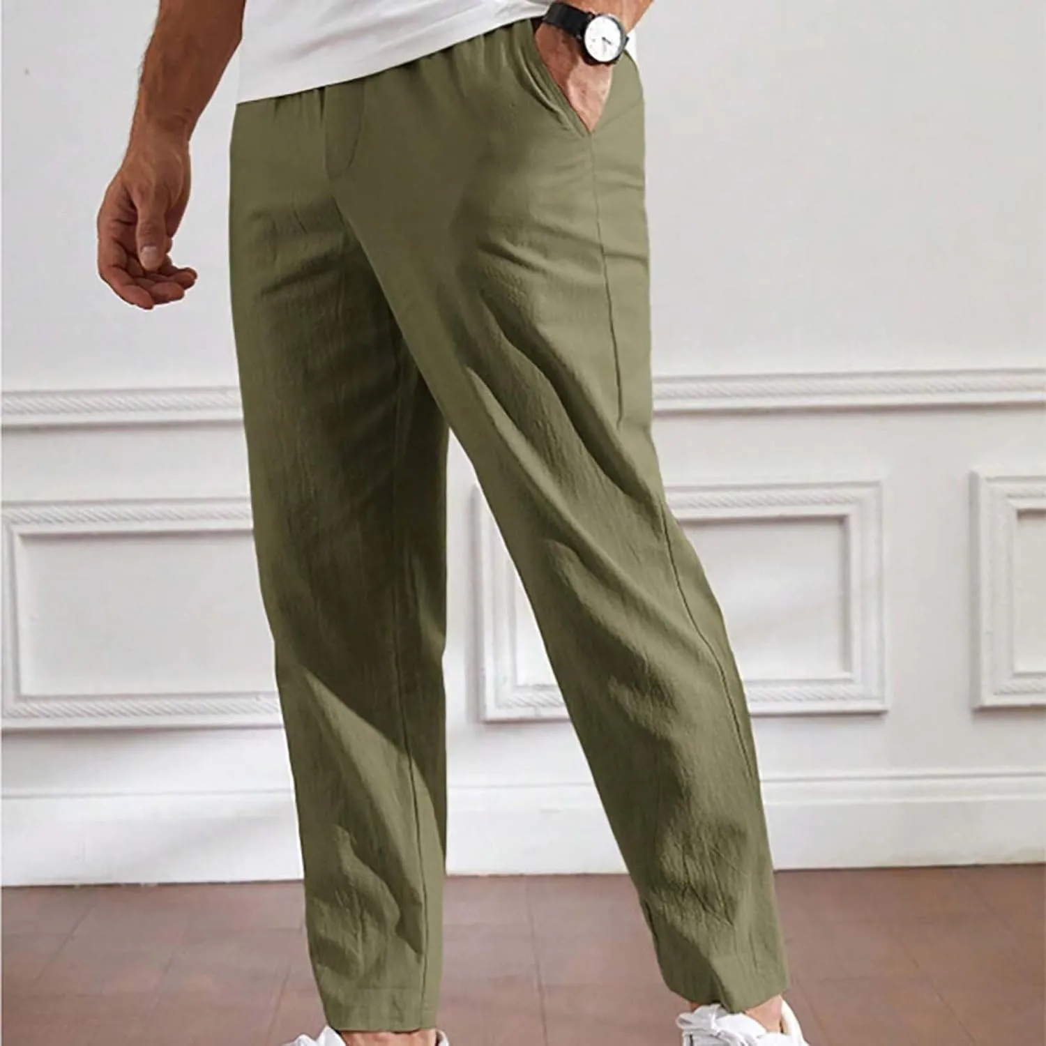Mens Linen Jogger Pants Casual Pants Elastic Waist Drawstring Trousers Yoga Beach Summer Athletic Pants Track Joggers