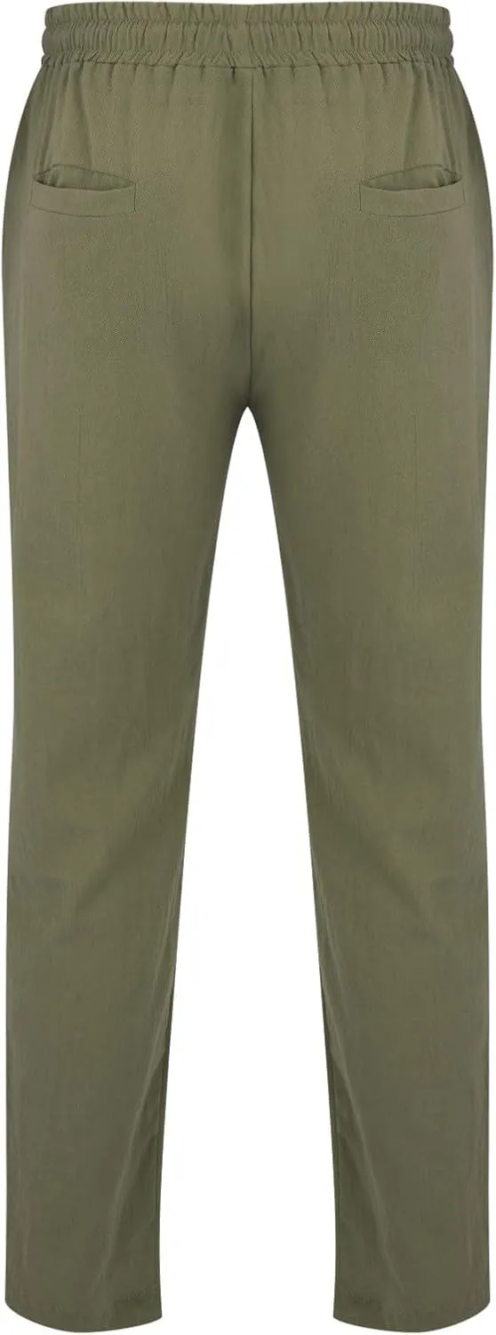 Mens Linen Jogger Pants Casual Pants Elastic Waist Drawstring Trousers Yoga Beach Summer Athletic Pants Track Joggers