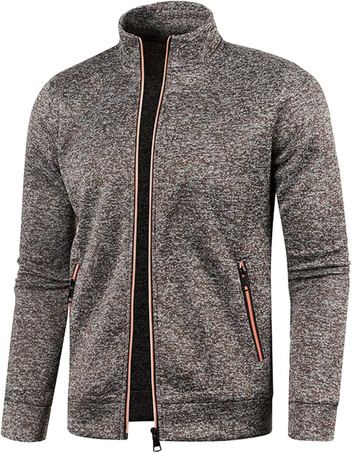 Mens Mock Neck Full Zip Sweatshirts Plus Lightweight Fleece Jackets with Stand Collar & Zipper Pockets