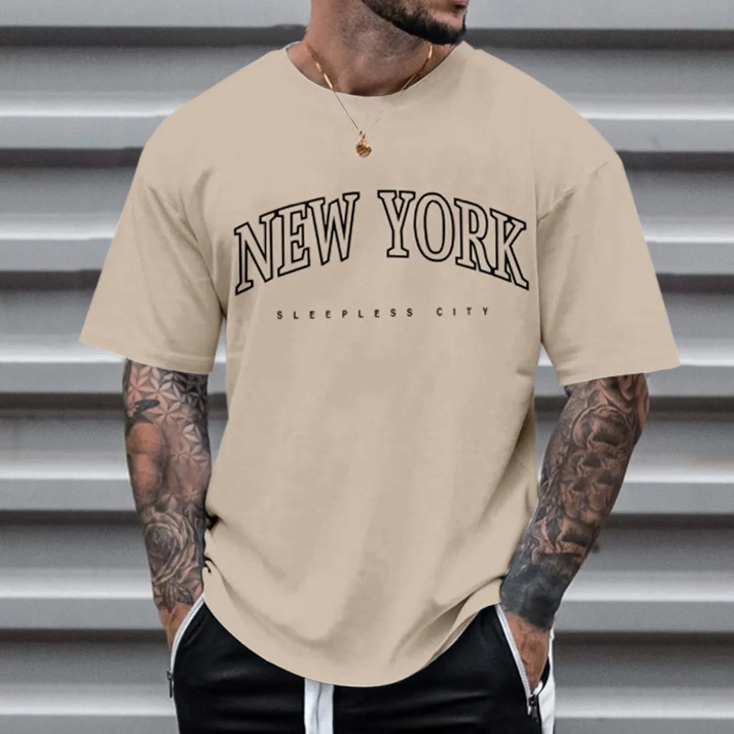 Men's Oversized Graphic Tees Short Sleeve New York Letter Print T-Shirt Summer Causal Crewneck Tee Tops
