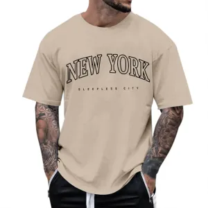 Men's Oversized Graphic Tees Short Sleeve New York Letter Print T-Shirt Summer Causal Crewneck Tee Tops