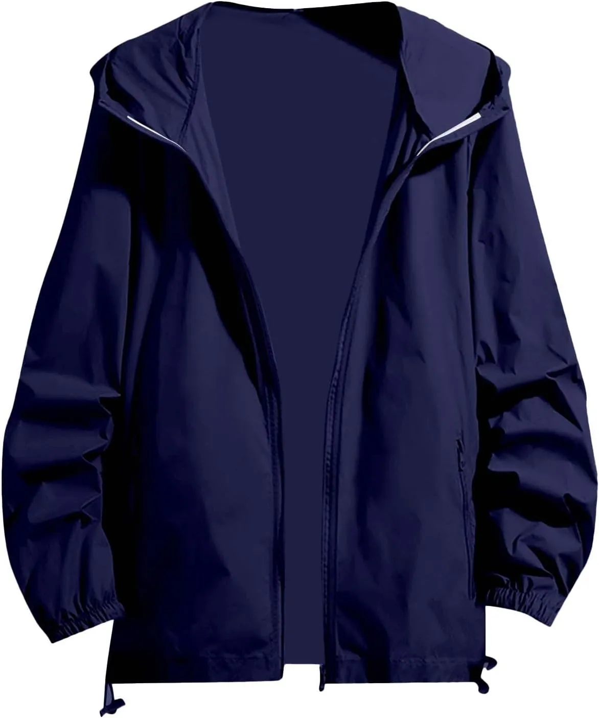 Men's Oversized Zip Up Raincoats Lightweight Waterproof Thin Outdoor Hiking Jackets with Hood Soft Shell Windbreaker