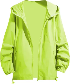 Men's Oversized Zip Up Raincoats Lightweight Waterproof Thin Outdoor Hiking Jackets with Hood Soft Shell Windbreaker