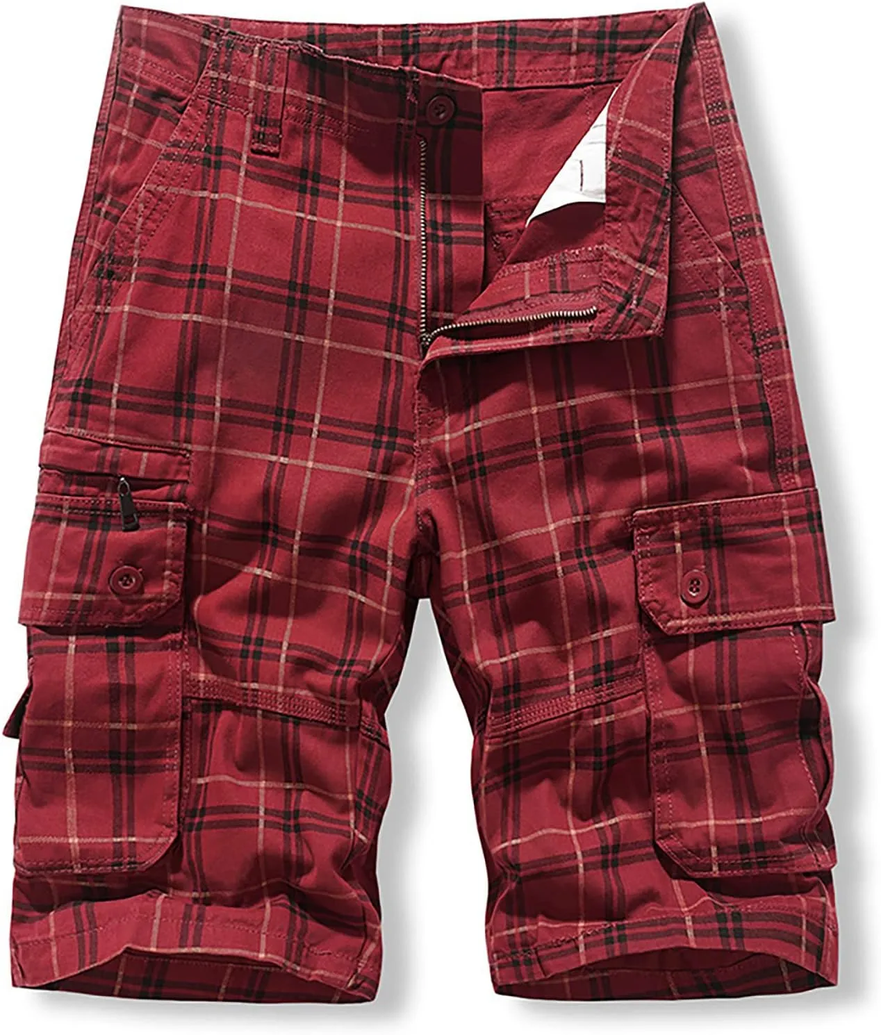 Men's Plaid Cargo Shorts Lightweight Casual Twill Work Shorts with Multi Pockets Loose Fit Military Workout Shorts
