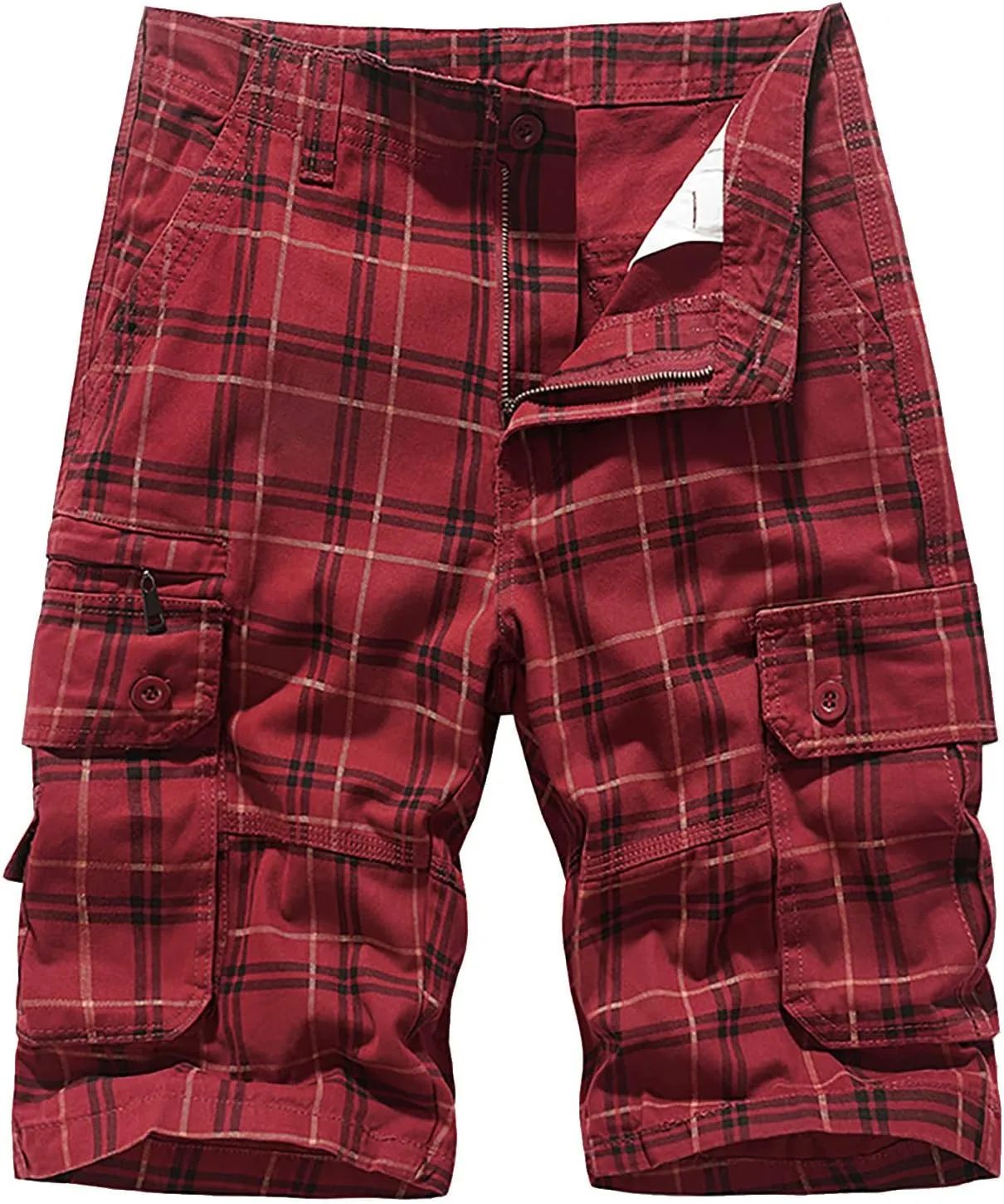 Men's Plaid Cargo Shorts Lightweight Casual Twill Work Shorts with Multi Pockets Loose Fit Military Workout Shorts