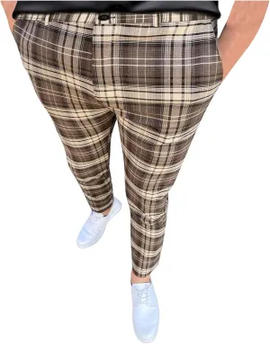 Mens Plaid Pants Skinny Dress Pants Slim Fit Business Slacks Casual Work Pants Comfy Suit Pants Comfy Golf Trousers
