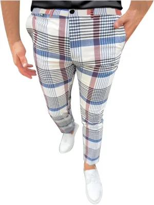 Mens Plaid Pants Skinny Dress Pants Slim Fit Business Slacks Casual Work Pants Comfy Suit Pants Comfy Golf Trousers