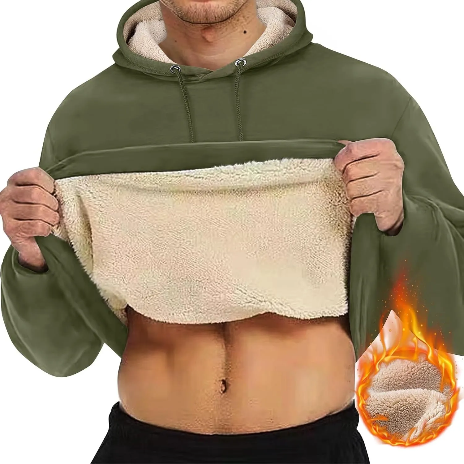 Men's Pullover Heavy Hoodie Sherpa Fleece Lined Kangaroo Pocke Winter Warm Solid Hooded Athletic Sweatshirt