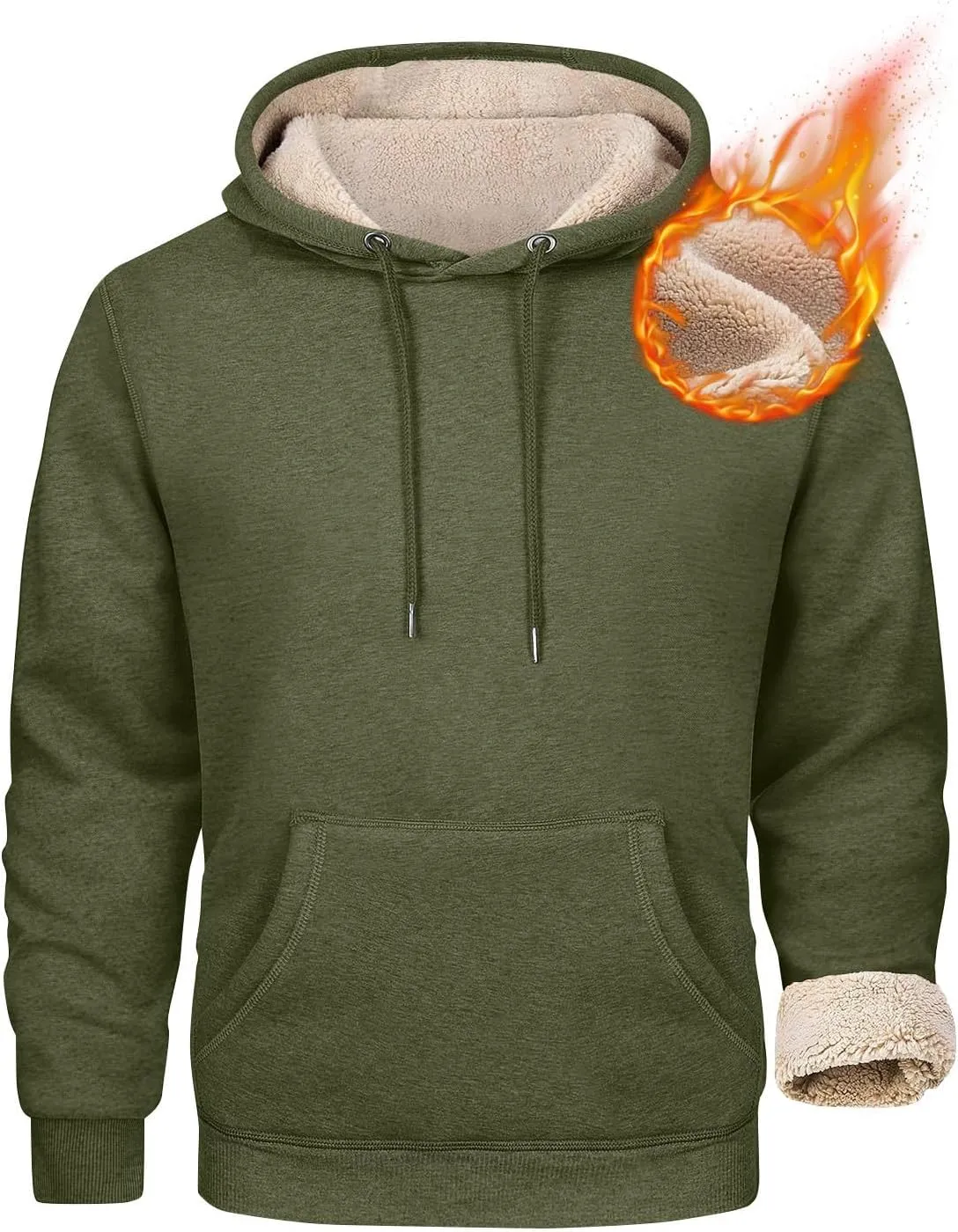 Men's Pullover Heavy Hoodie Sherpa Fleece Lined Kangaroo Pocke Winter Warm Solid Hooded Athletic Sweatshirt