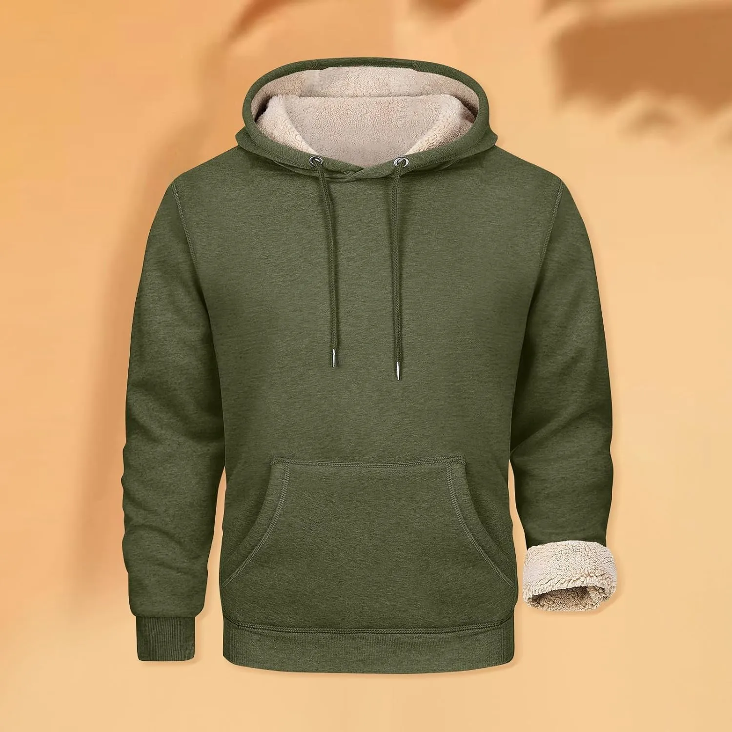 Men's Pullover Heavy Hoodie Sherpa Fleece Lined Kangaroo Pocke Winter Warm Solid Hooded Athletic Sweatshirt