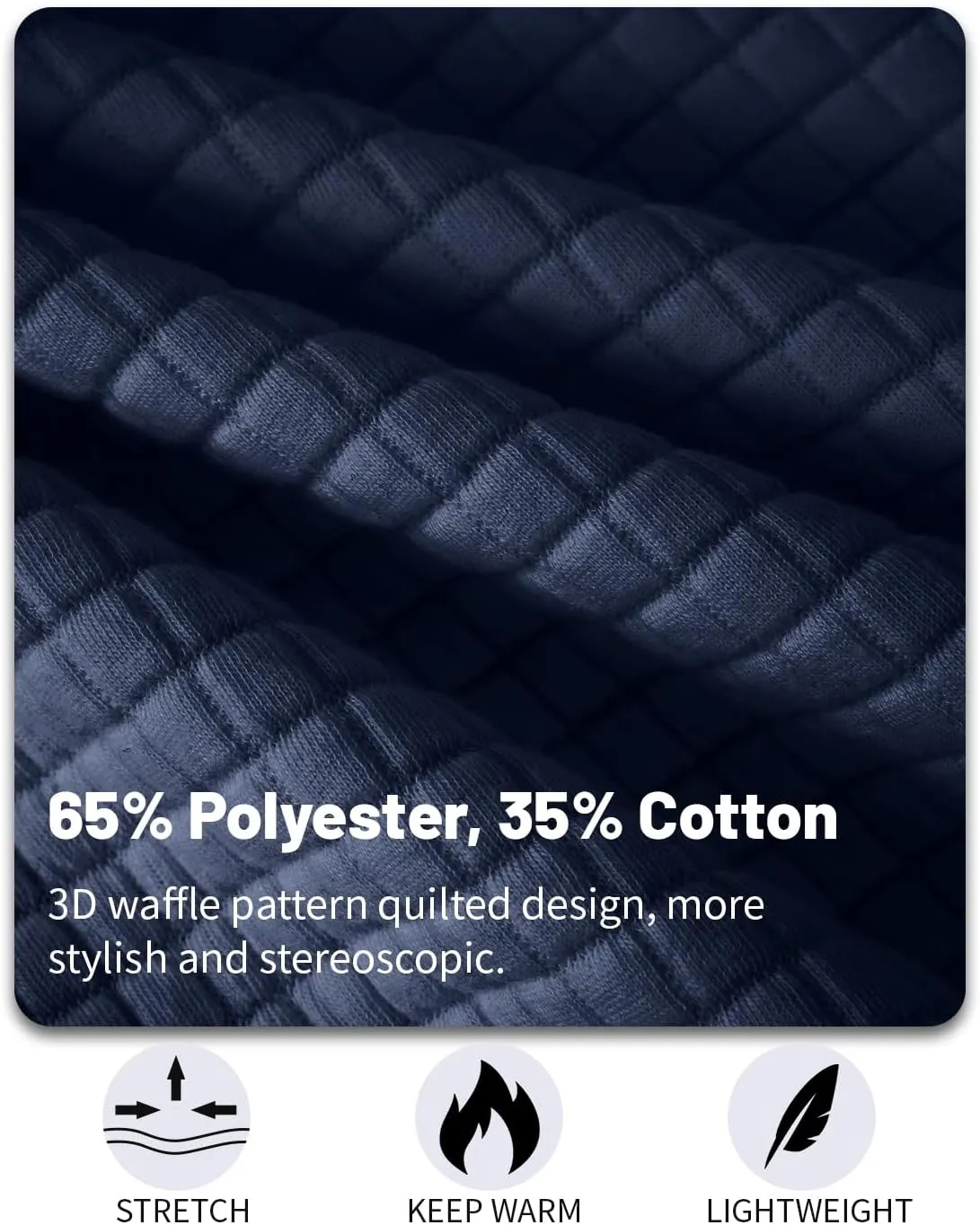 Men's Quilted Sweatshirt Casual Waffle Stand Collar Button Pullover Sweatshirts