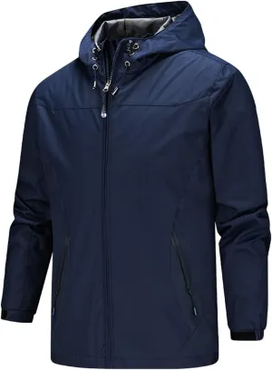 Men's Rain Jacket Soft Shell Waterproof Lightweight Packable Rain Shell Raincoat with Hood for Golf Hiking Travel