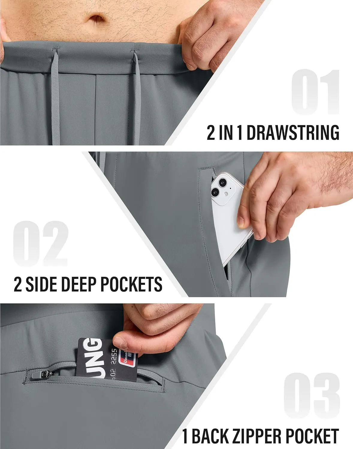 Mens Running Joggers Pants with 3 Pockets Slim Fit Stretch Drawstring Sweatpants for Athletic Traning Track Workout