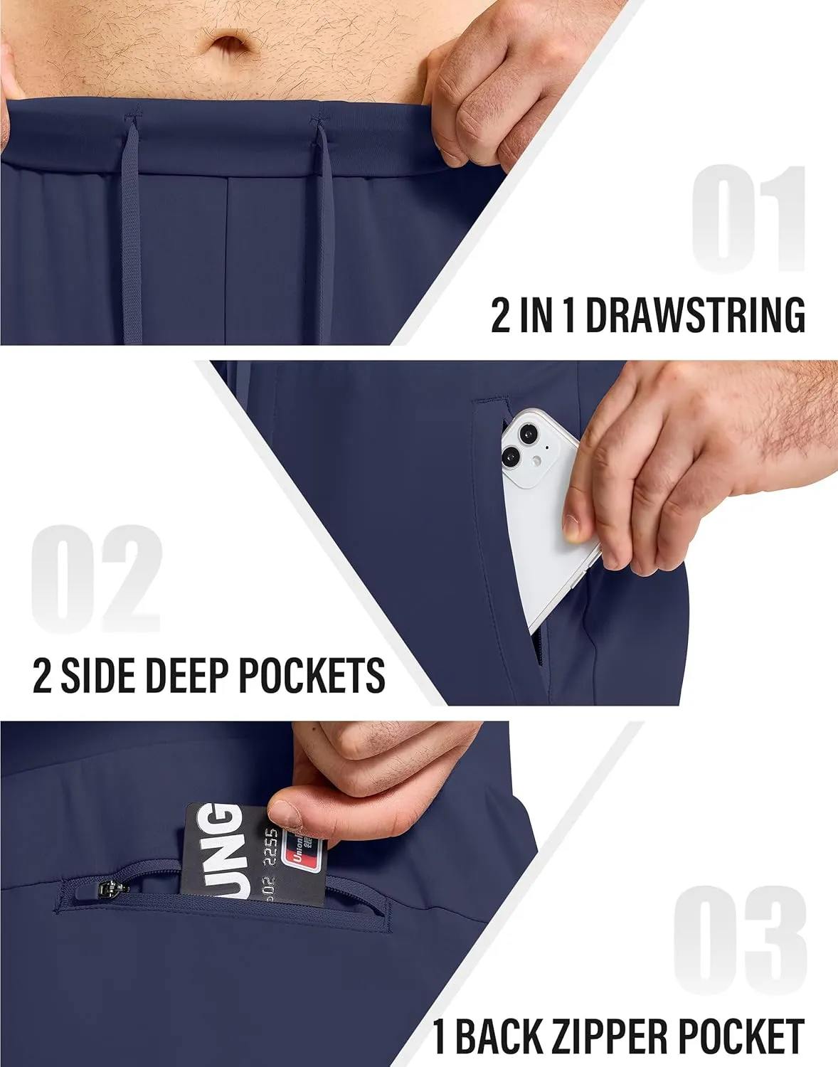 Mens Running Joggers Pants with 3 Pockets Slim Fit Stretch Drawstring Sweatpants for Athletic Traning Track Workout