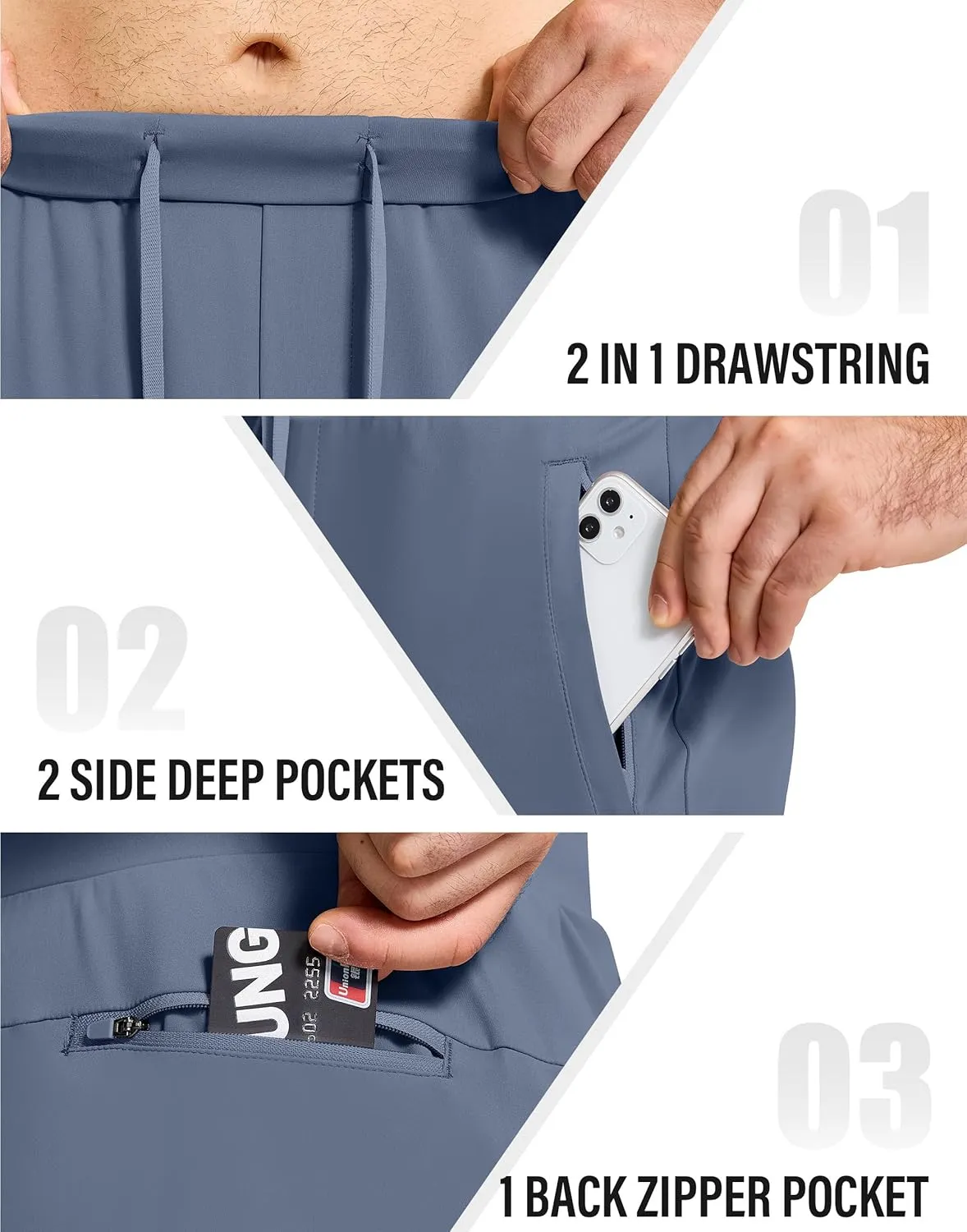 Mens Running Joggers Pants with 3 Pockets Slim Fit Stretch Drawstring Sweatpants for Athletic Traning Track Workout