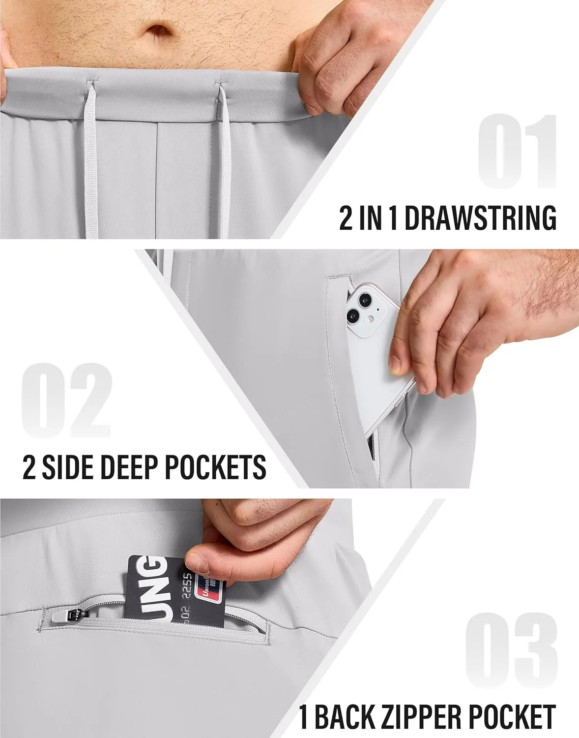 Mens Running Joggers Pants with 3 Pockets Slim Fit Stretch Drawstring Sweatpants for Athletic Traning Track Workout