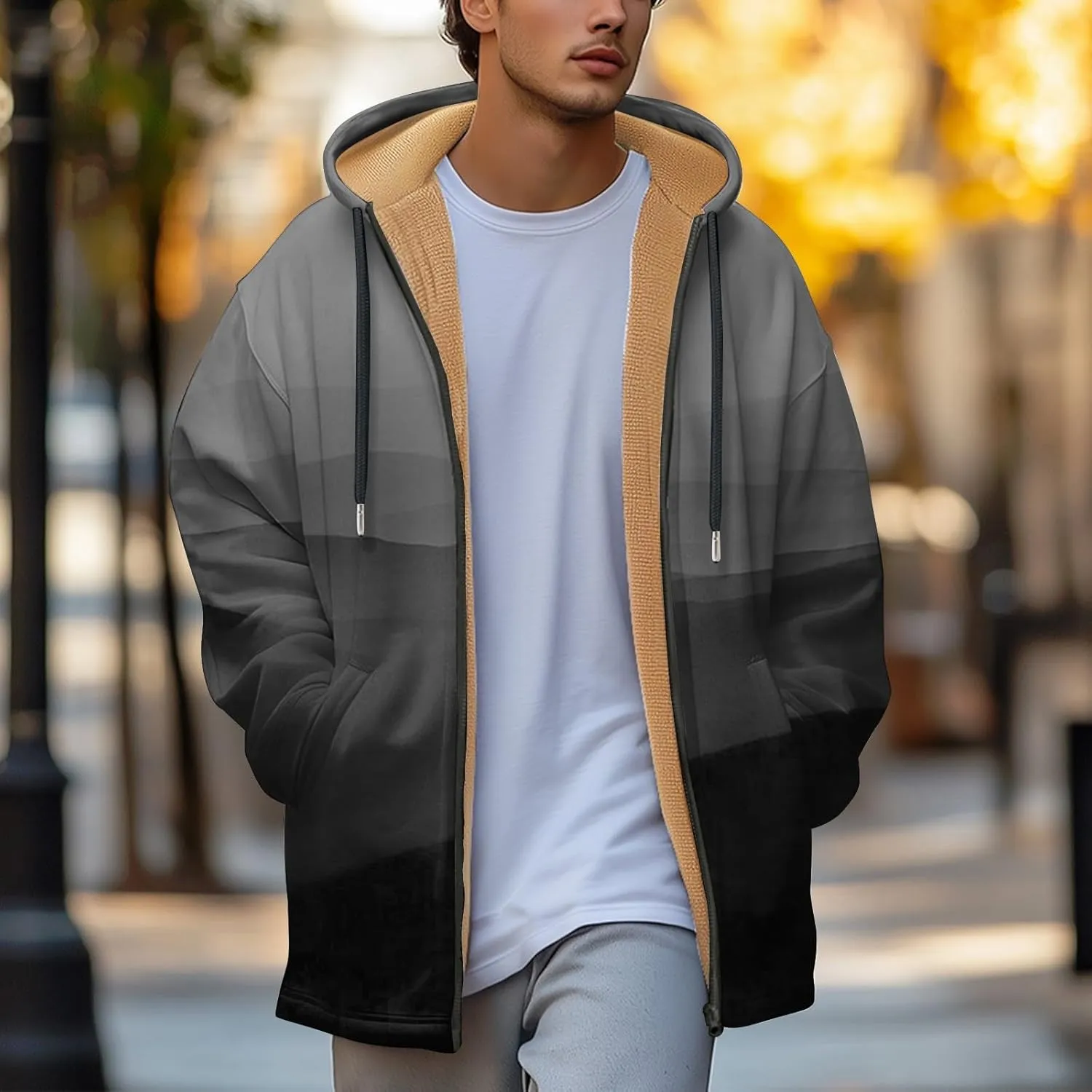 Mens Sherpa Lined Hoodie Full-Zip Winter Fleece Hooded Warm Thick Casual Sweatshirt