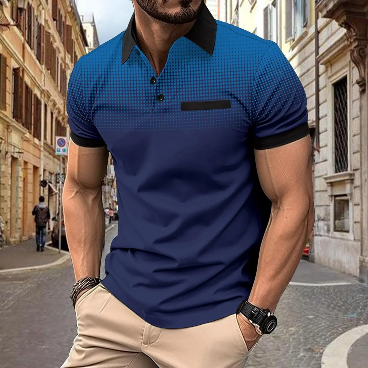 Mens Shirts Casual Fashion Button Down Short Sleeve Polo Shirt Summer Vacation Shirts Loose Athletic Pullover Tee