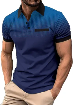 Mens Shirts Casual Fashion Button Down Short Sleeve Polo Shirt Summer Vacation Shirts Loose Athletic Pullover Tee