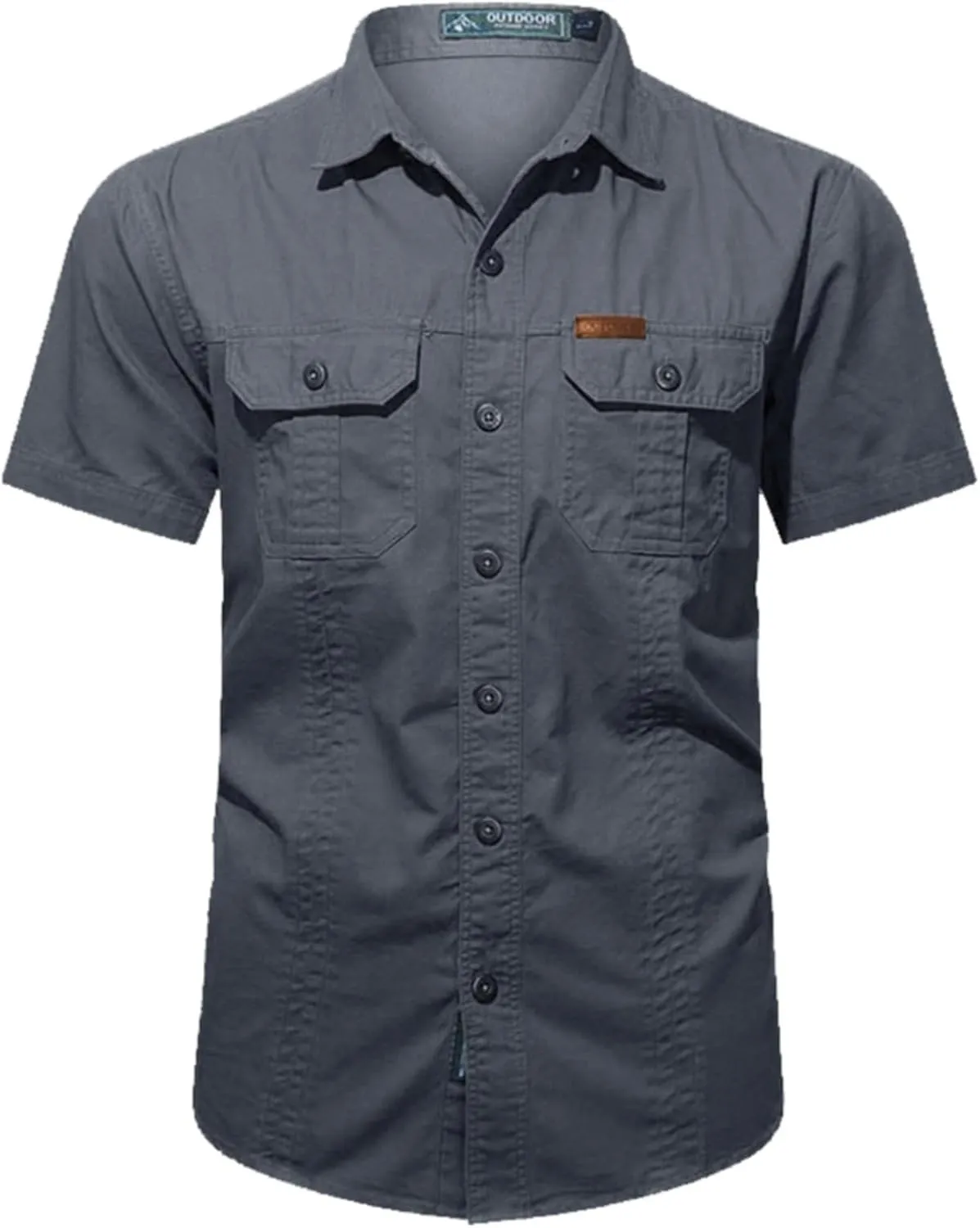 Mens Short Sleeve Cargo Work Shirt Button Down Cotton Dress Shirt Utility Outdoor Military Workout Hiking T Shirts