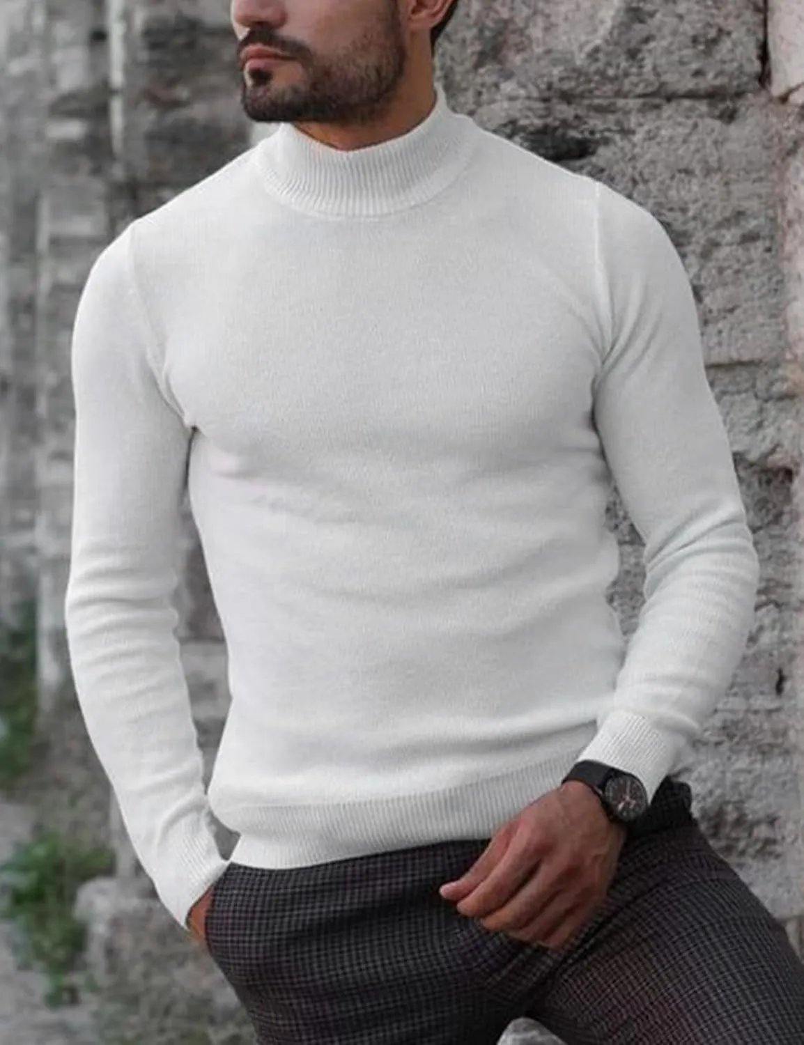 Men's Slim Fit Mock Turtleneck Pullover Sweater Casual Basic Knitted Thermal Sweaters