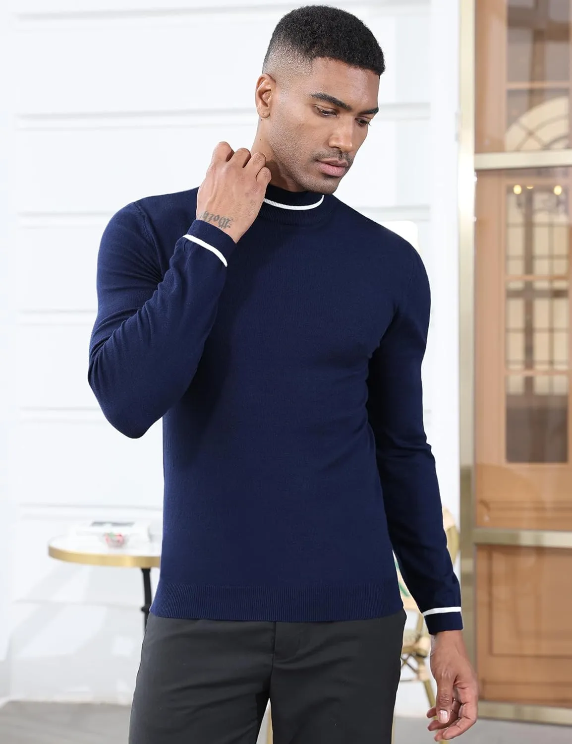Men's Slim Fit Mock Turtleneck Pullover Sweater Casual Basic Knitted Thermal Sweaters