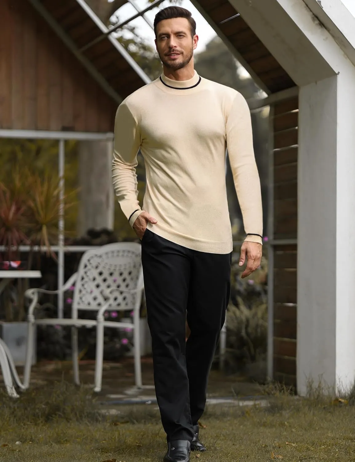 Men's Slim Fit Mock Turtleneck Pullover Sweater Casual Basic Knitted Thermal Sweaters